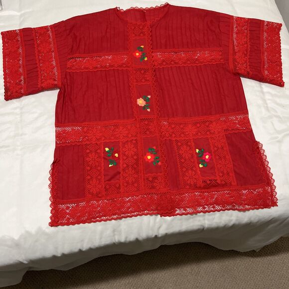 Swim Coverup Red Cutout Lace Embroidered Boho Beach Resort Wear Poolside - Picture 4 of 16